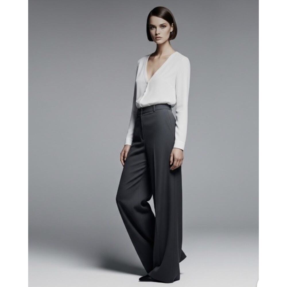 NWT Loft Marisa Modern Dark Blue Stretch Wide Leg Trouser Silk Like Pant Sz 12